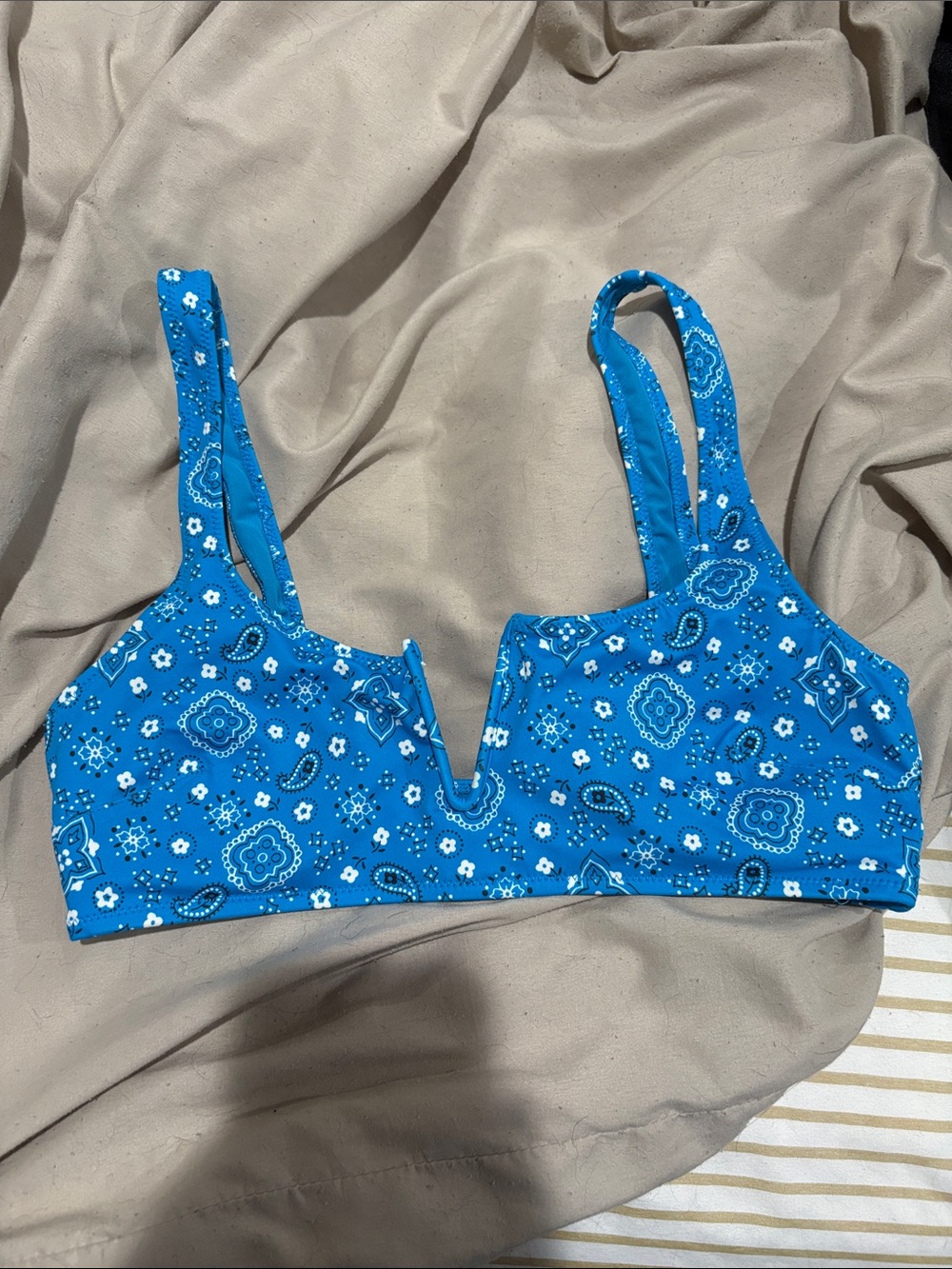 aerie Bright Blue Bandana-Print V-Notch Bikini Top